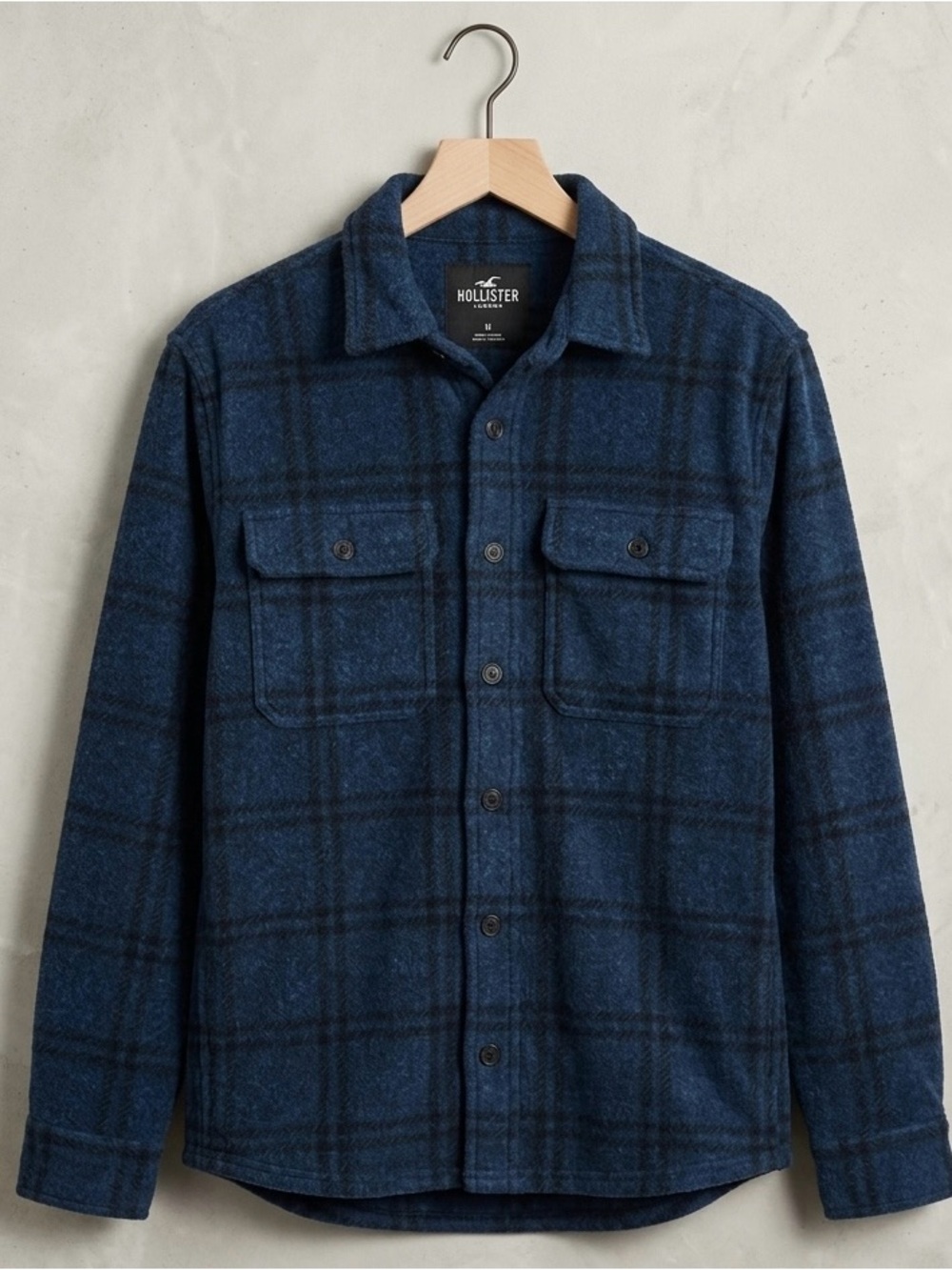 Hollister Dark Blue Plaid Button-Front Shirt Jacket